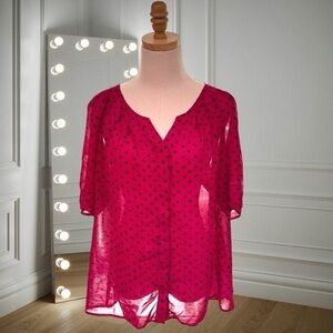 Apt. 9 Magenta Sheer Polka Dot V-Neck Blouse
